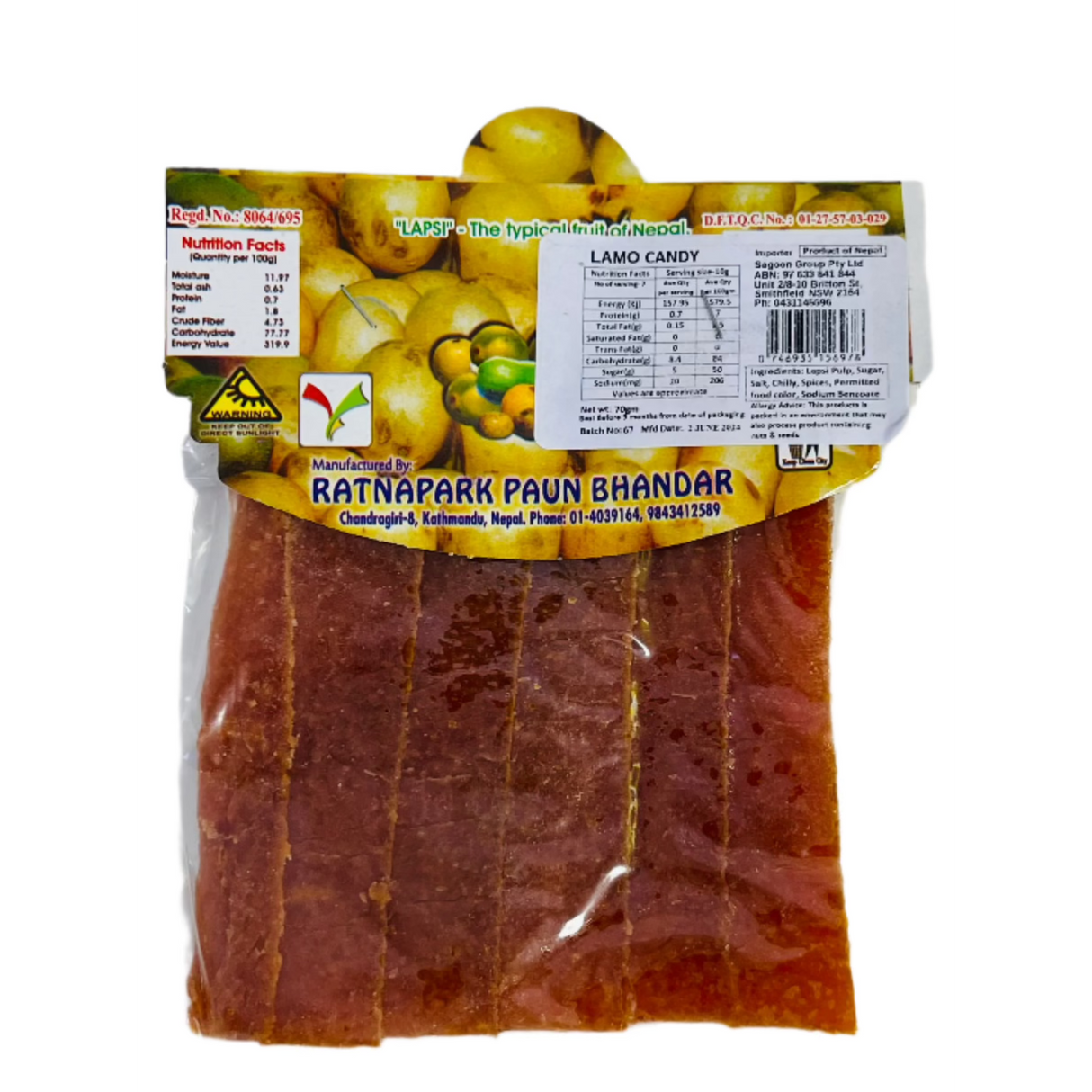 Ratnapark Lamo Candy/Sweet Lapsi Long Pickle 70Gm
