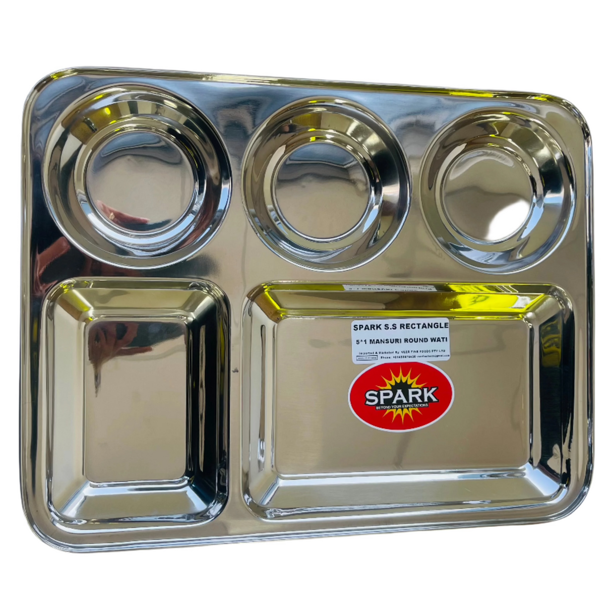 Spark SS Plate Rectangle Mansuri Rount Wati 5 Compartment 1Pcs