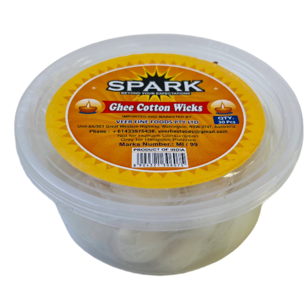 Spark Ghee Cotton Wicks Round 30Pcs