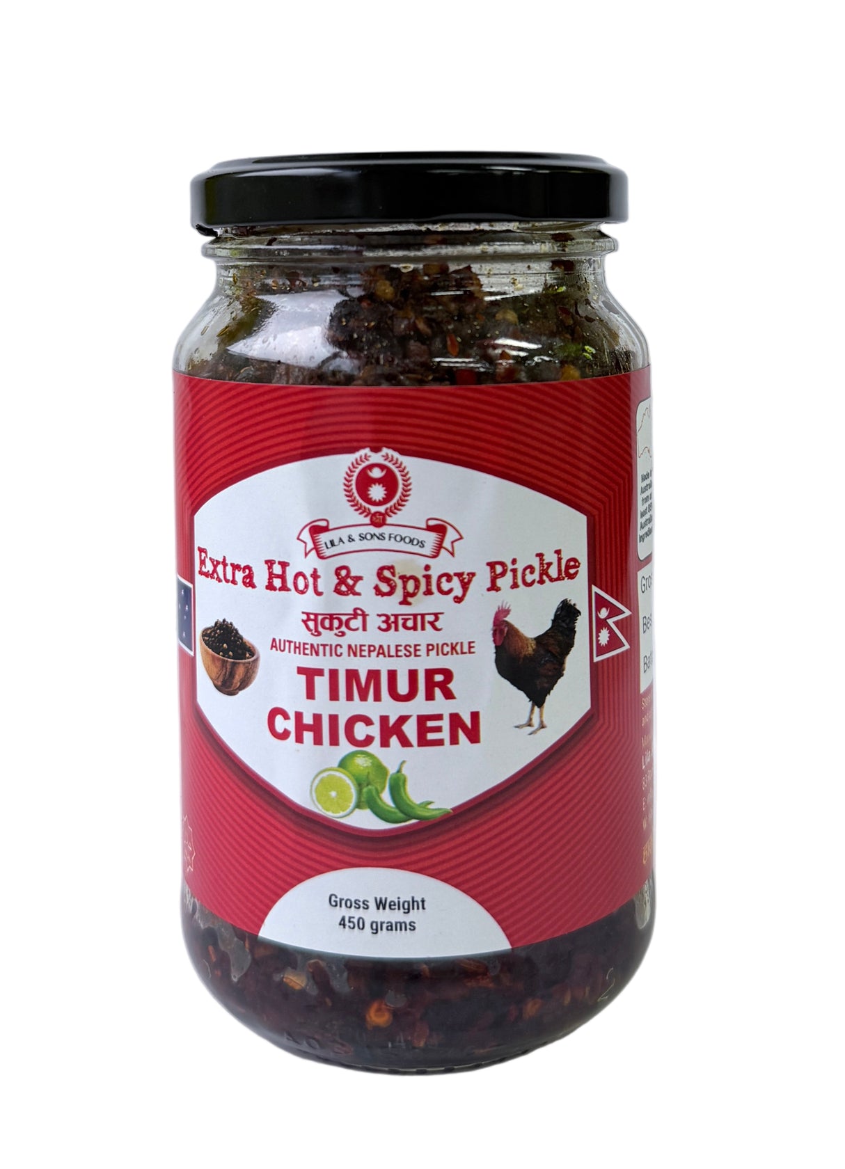 Lila & Sons Extra Hot & Spicy Timur Chicken Pickle 450Gm